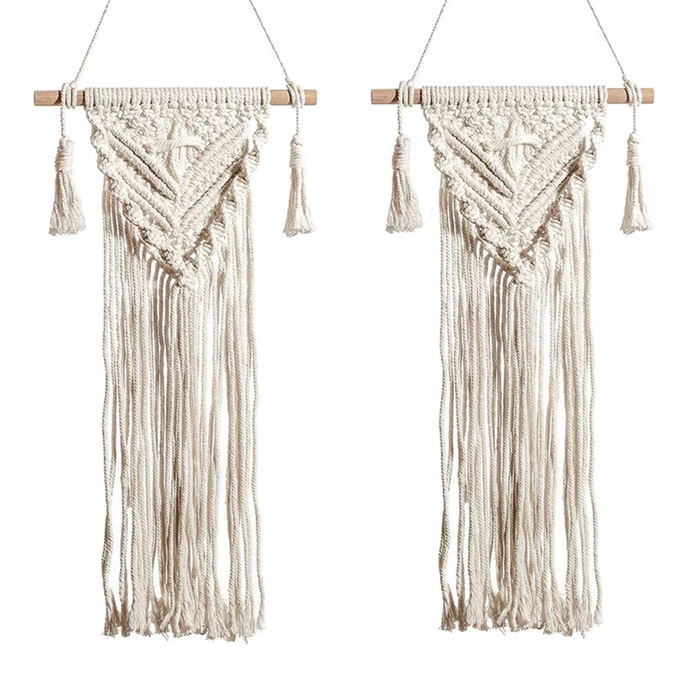 2 Pcs Macrame Handmade Woven Bohemian Wall Hanging Tapestry with Tassel,for Bedroom Living Room Home