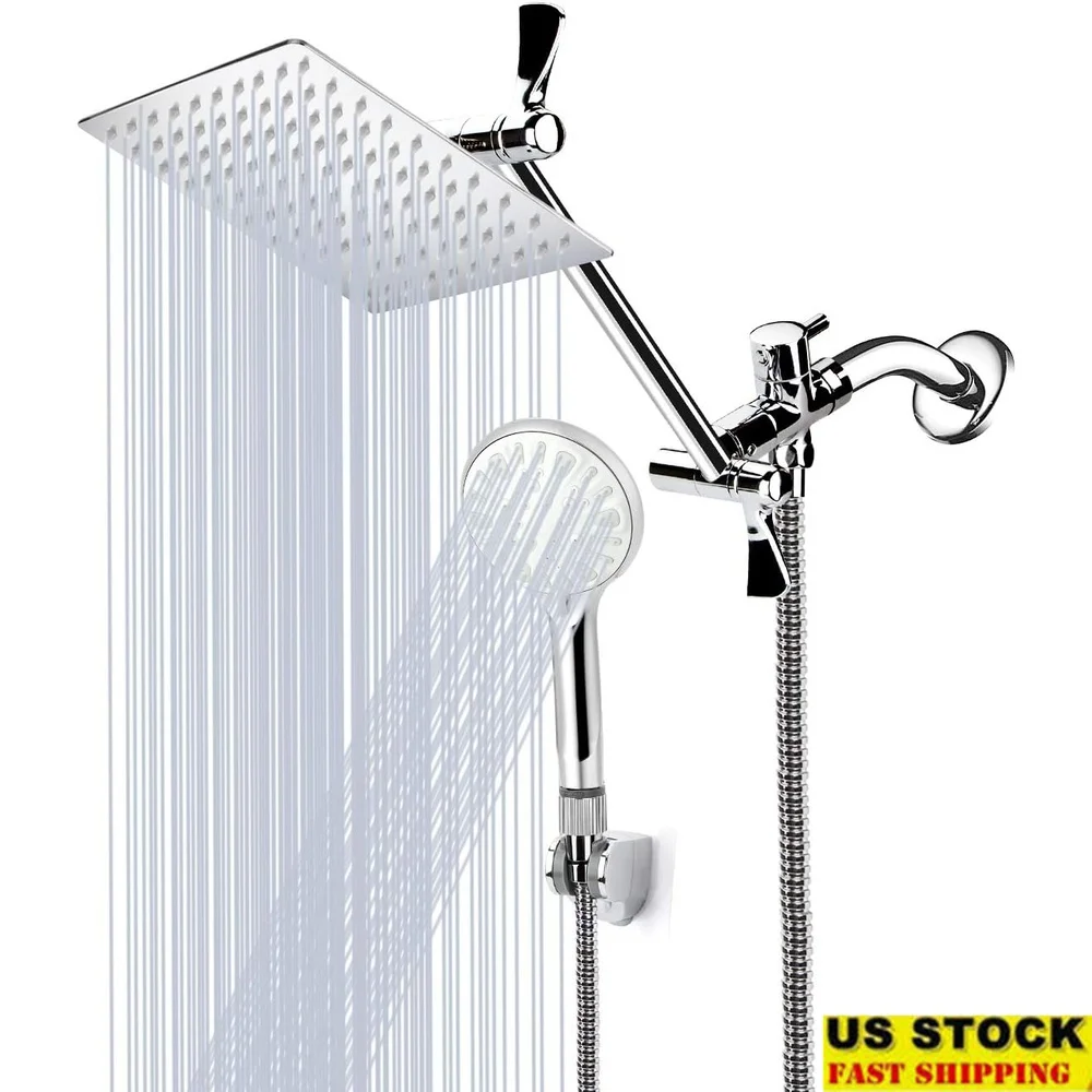 

Насадка для душа высокого давления с дождевой насадкой, 8-дюймовый ручной душ, комбинированный, 9 настроек, с регулируемым удлинителем, простая установка