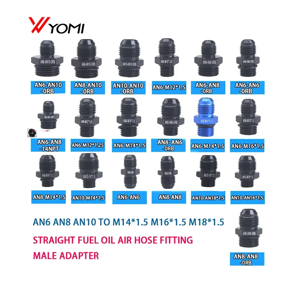 Universal AN6 AN8 AN10 To AN To M14/M16/M18x1.5 Thread Straight Fuel Oil Air Hose Fitting Male Adapter Car Auto Accessories