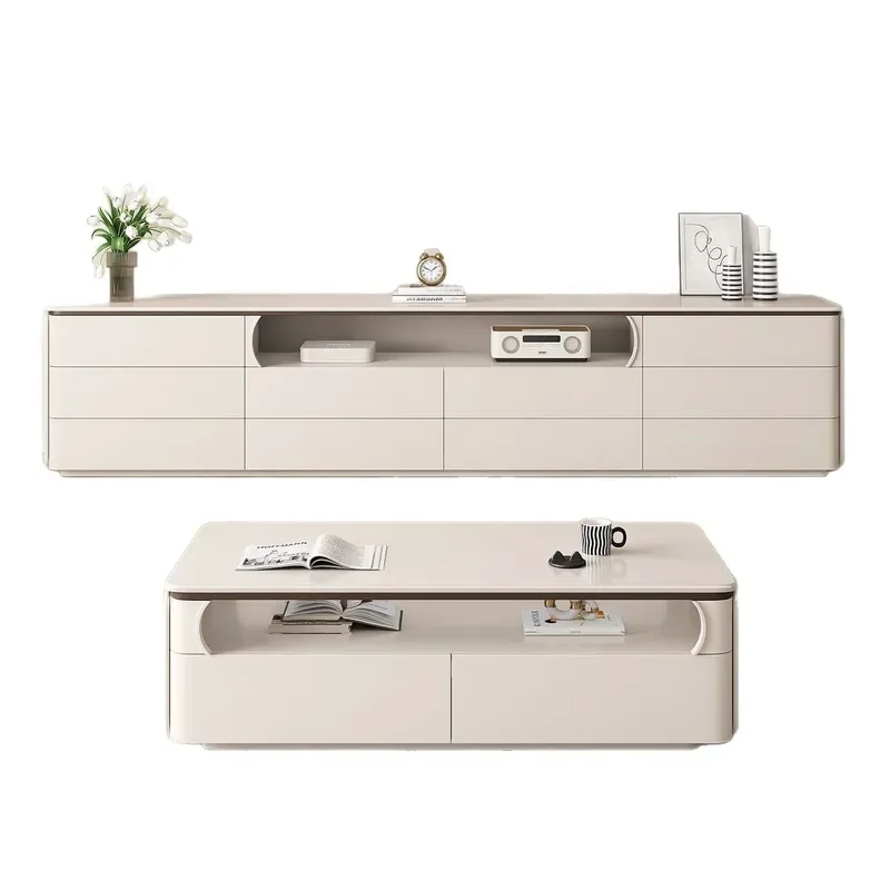 Modern Simple 3 Tier Floor TV Stand and Coffee Table Combo Small Space Living Room Storage Cabinet for Apartment