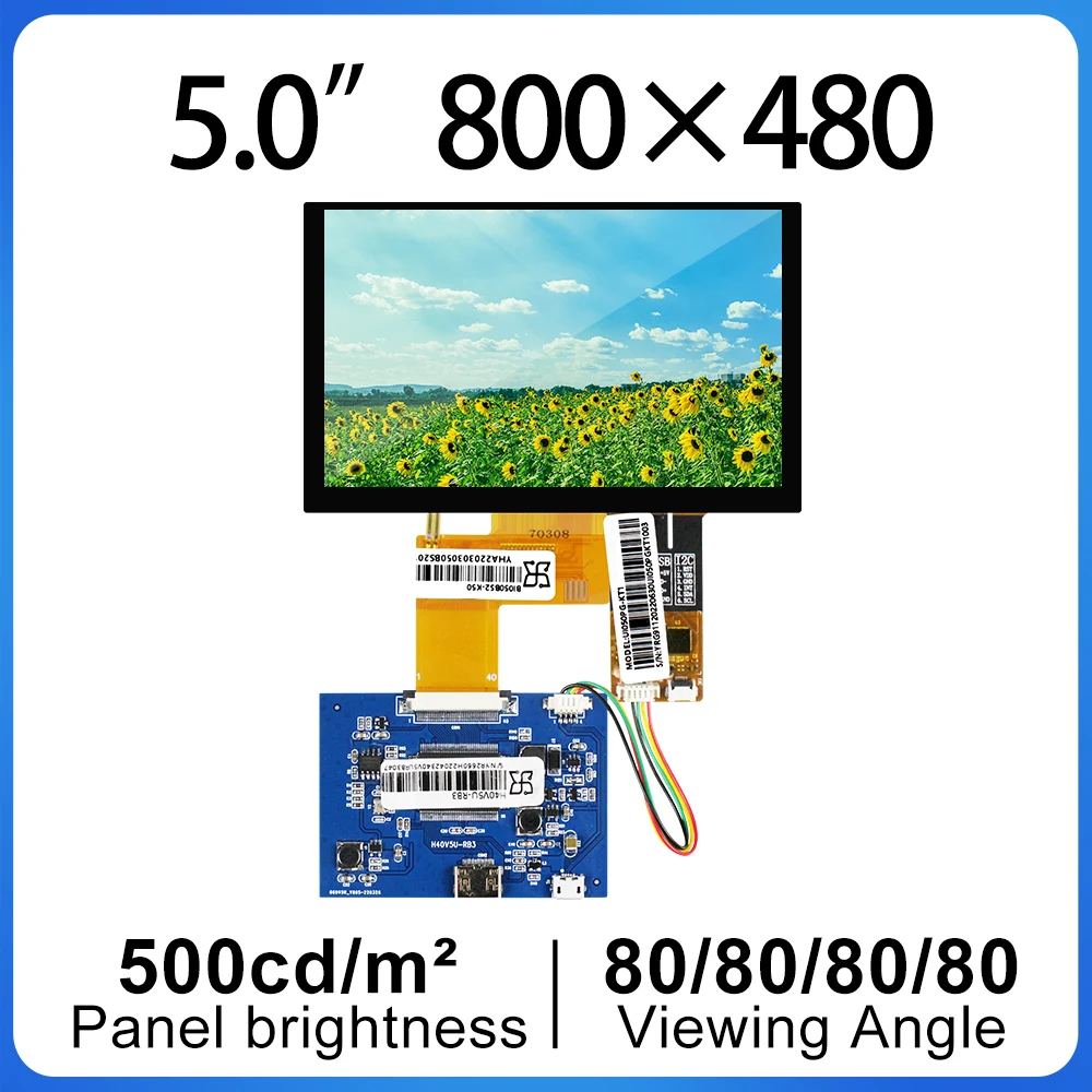 

5 Inch 40 Pins RGB 800*400 LCD Display Screen Brightness 500 IPS Screen with Touch Panel for Car Recorder Raspberry Pi