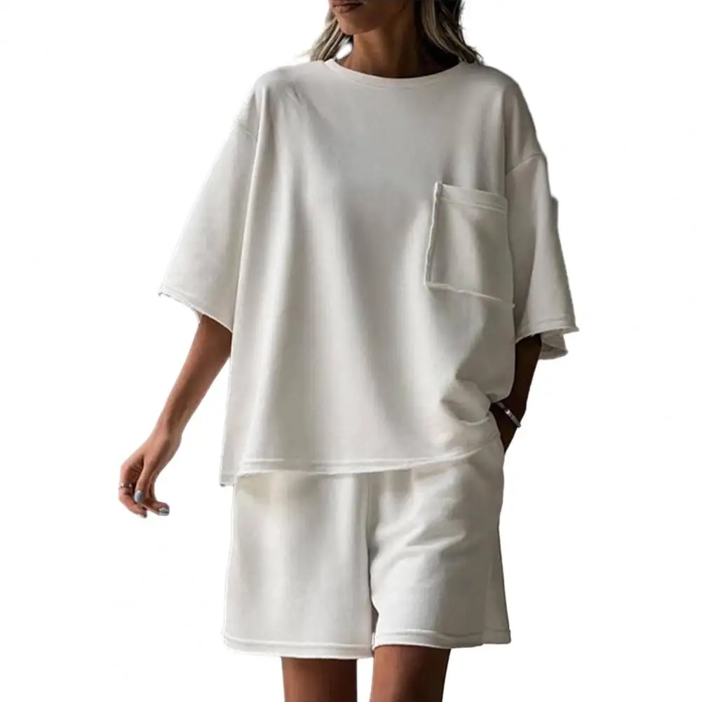 2025 женский комплект из 2 предметов, летняя свободная футболка с короткими рукавами и круглым вырезом, топ, широкие шорты, костюм из двух предметов, одежда большого размера