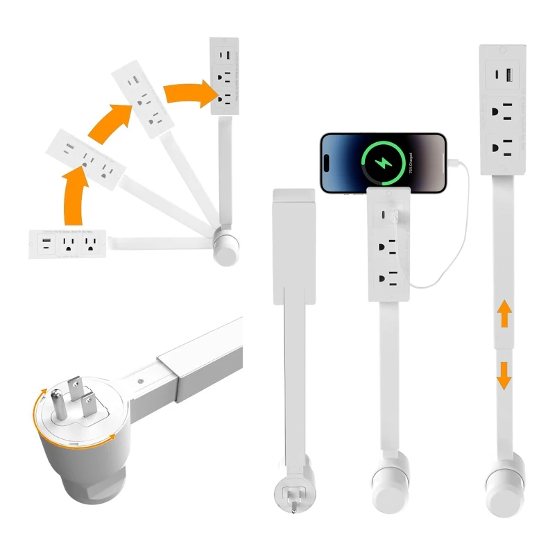 Multiprise électrique extensible à longueur réglable, prise murale EU/US, rallonge de prise électrique 180° °   Prise rotative rétractable