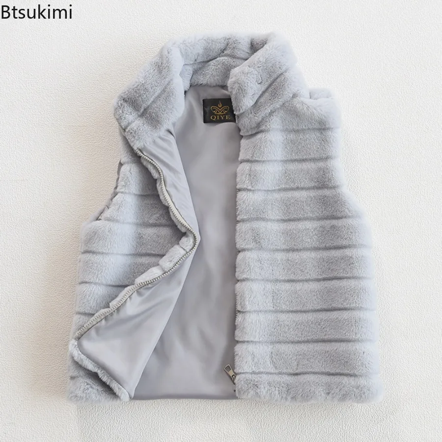 

Autumn Winter New Warm Fur Vest Women's Fuzzy Fluffy Sleeveless Waistcoat Zipper Faux Fur Jacket Quilted Tops Design Outerwear