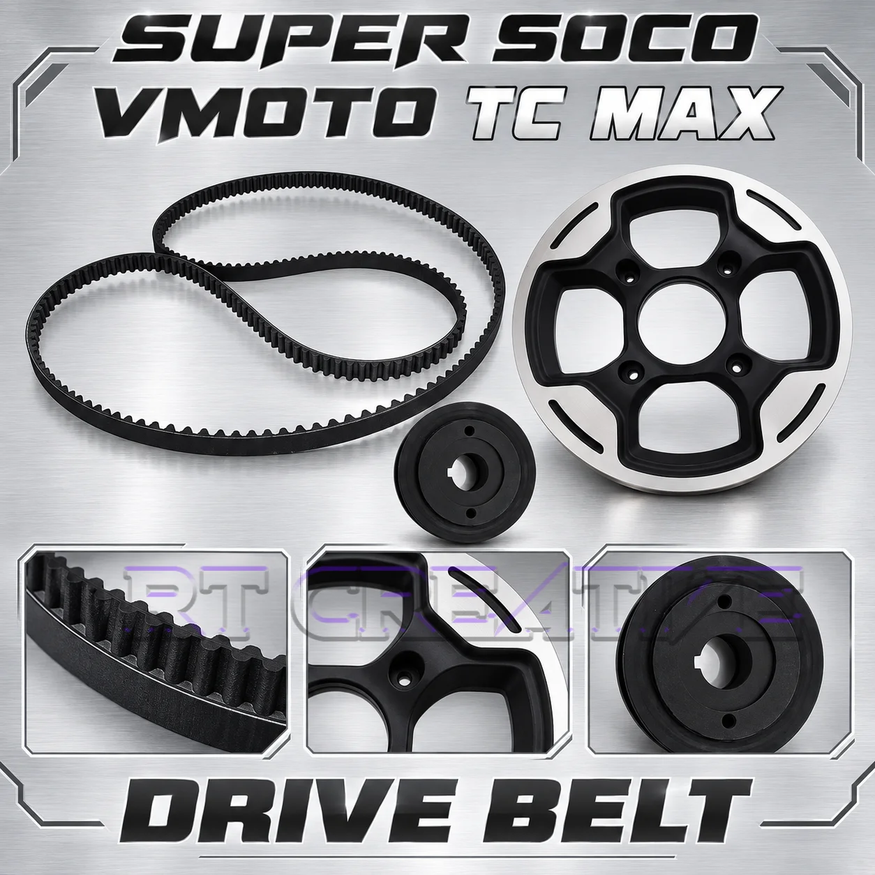 Electric Scooter Transmission Belt Front & Rear Pulley Wheel Kit Fit Super Soco TC Max