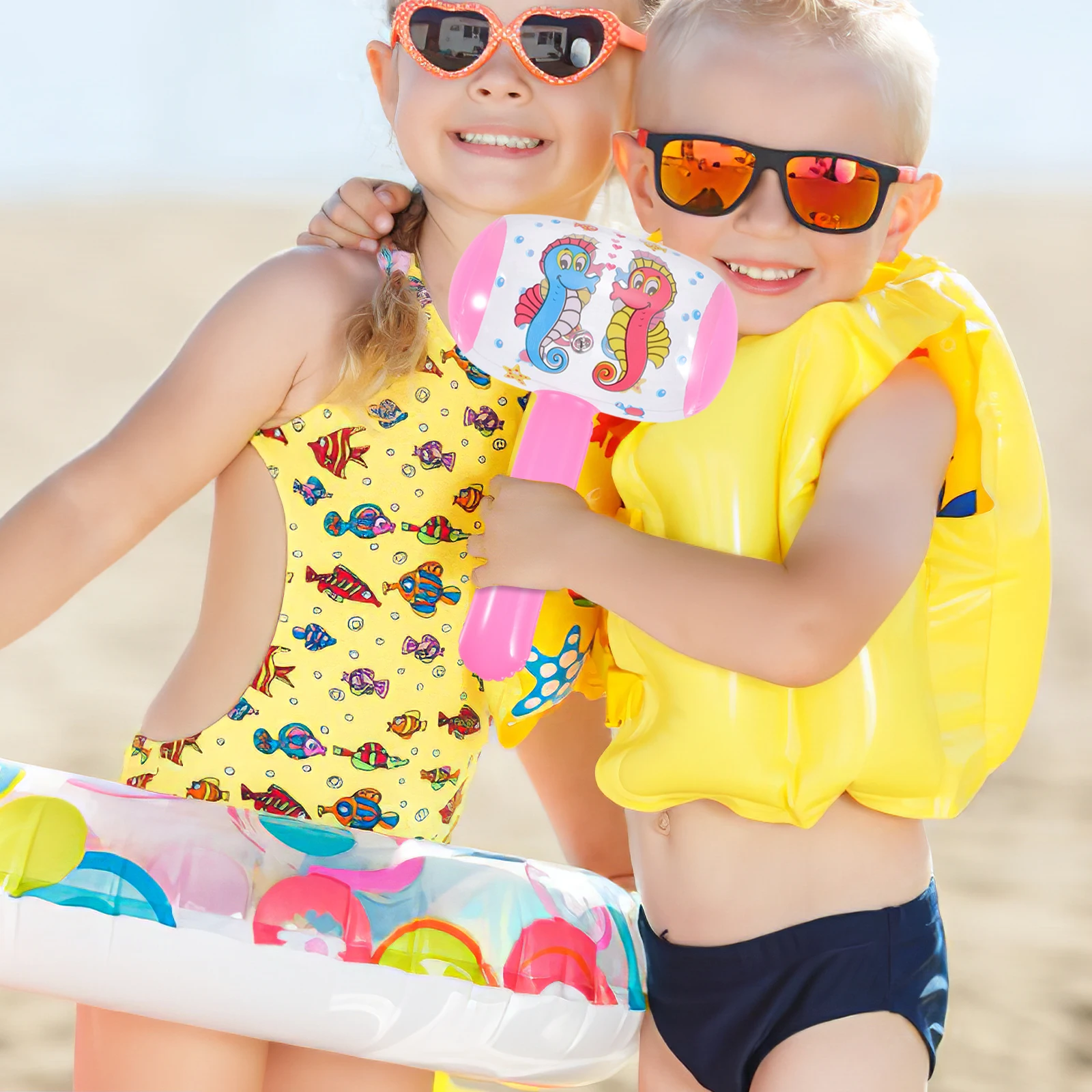 

12 Pcs Inflatable Hammer Toys Kids Cartoon Party Favors PVC Metal Large Hard Handle Pool Toys Safe Light Masquerade Cosplay