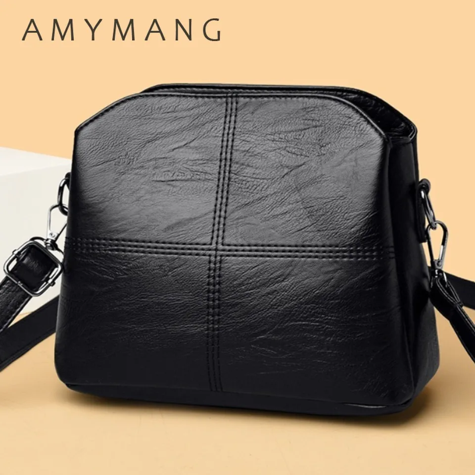 

Vintage Women's Soft PU Leather Shoulder Bag Bucket Solid Color Crossbody Middle Aged Female Lady Messenger Bags For commuting