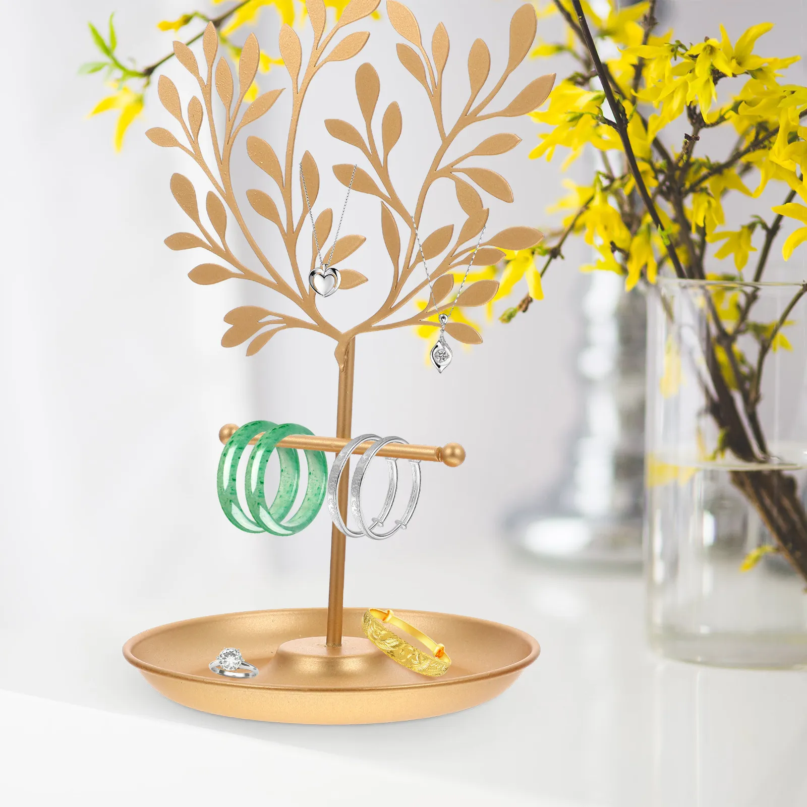 

Premium Metal Jewelry Display Stand for Necklaces Earrings Bracelets Organizing Rack Decorative Leaf Shaped Iron Jewelry Holder