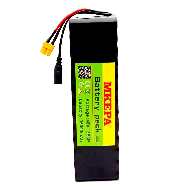 48V 36Ah 1000W 13S3P lithium-ion battery pack, suitable for 54.6V lithium batteries with BMS+52.6V 2A charger