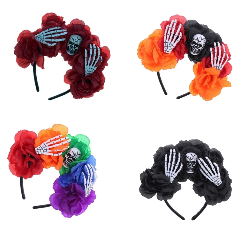 

Skull Headband Goth Flower Crowns Halloween Headband Goth Skeleton hand Headband D5QB