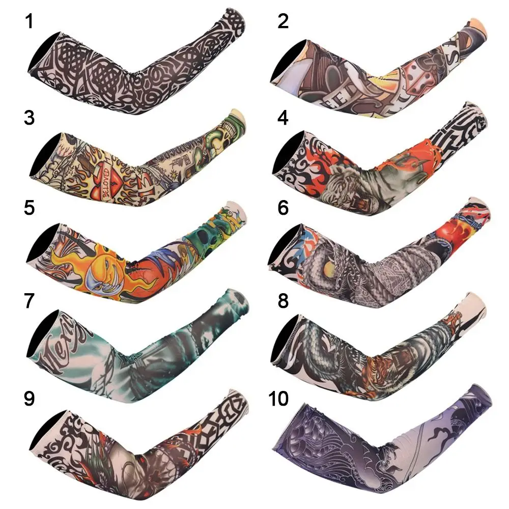 Men Women Summer UV Protection Cooling Arm Sleeves Flower Tattoo Arm Sleeves Seamless UV Protection Arm Sleeves Outdoor Sports