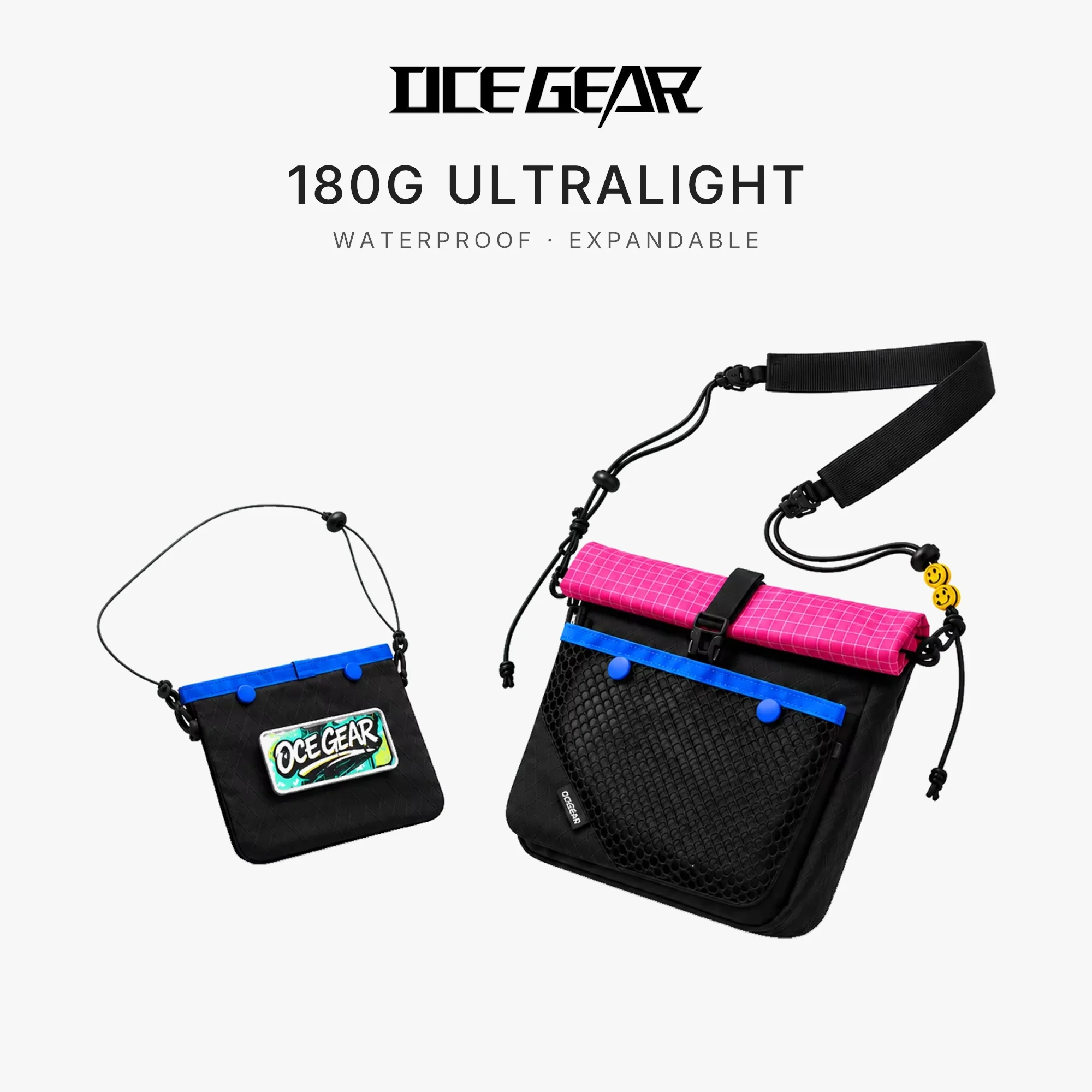 OCEGEAR X-Pac Men's Crossbody Bag 180g Ultralight Expandable Waterproof Shoulder Sling Travel Bag with YKK Zipper