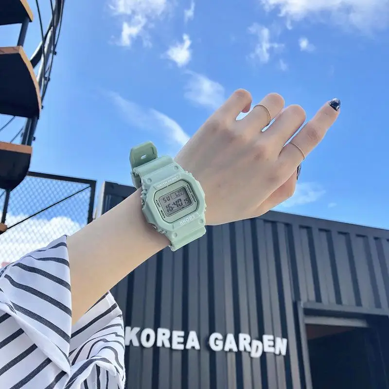 Matcha green watch female ins style students Korean version of simple net red square sports multifunctional  watch