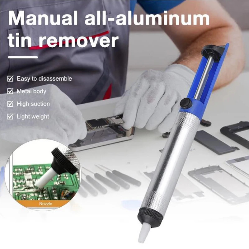 

Aluminium Desoldering Suction Pump Tool Solder Sucker Suction Tin Pen Removal Device Blue Vacuum Soldering Iron Desolder
