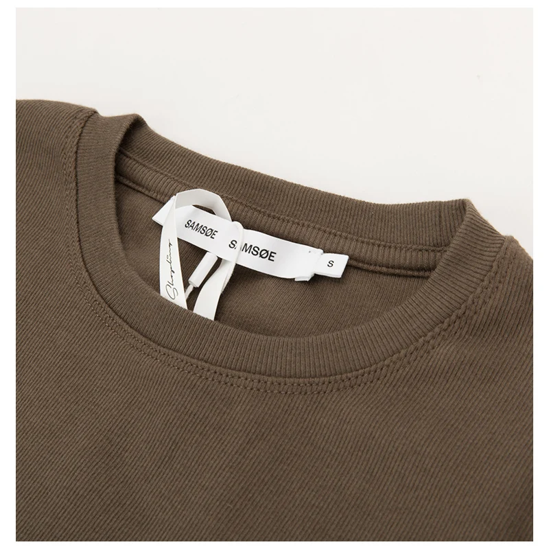 

Samsoe Samsoe Spring Women's Slim Fit round Ne Bla T-irt Base Layer Silver Tai Long Sve Cotton Blend Elastic Fiber