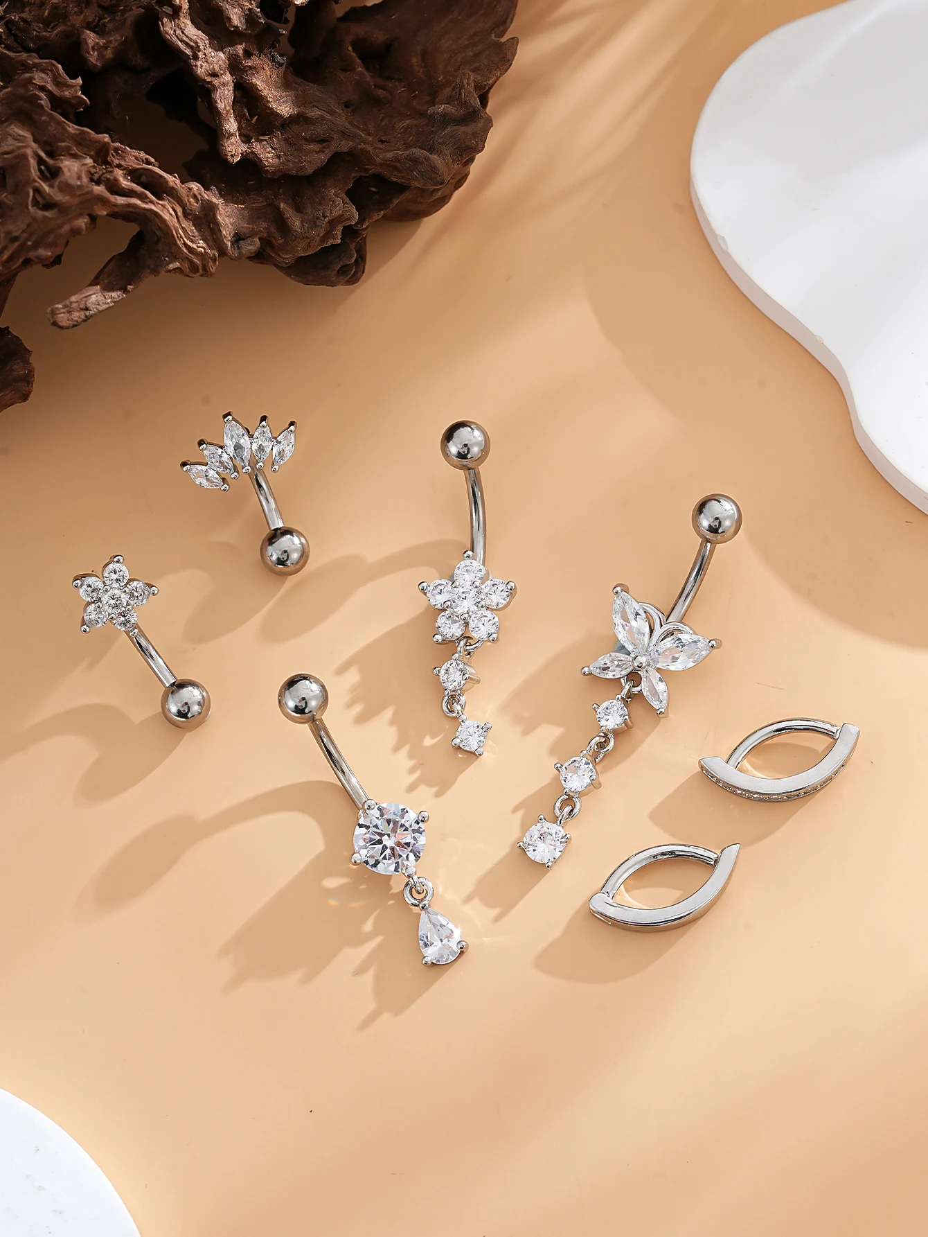 3-8 Stück/Set Gemischte Bauchnabelpiercing-Sets Lange Hängende Gebogene Bauchnabelringe Nombril Ombligo Damen 14G Schmetterling Bauchnabelpiercings – Detail 16