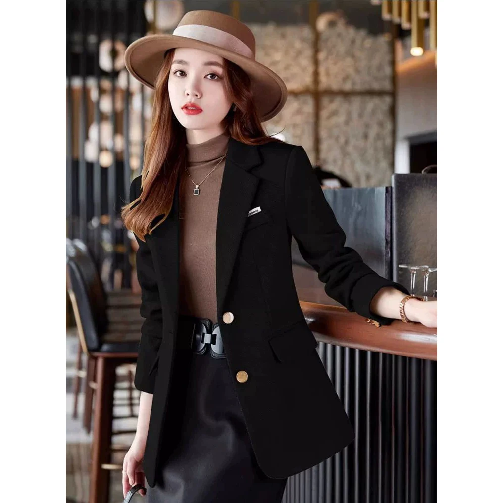 暖かい職業ブレザー ジャケット アウター レディース 秋冬 2026 ファッション スリム ハイエンド コットン 厚手 シングルブレスト スーツ トップス