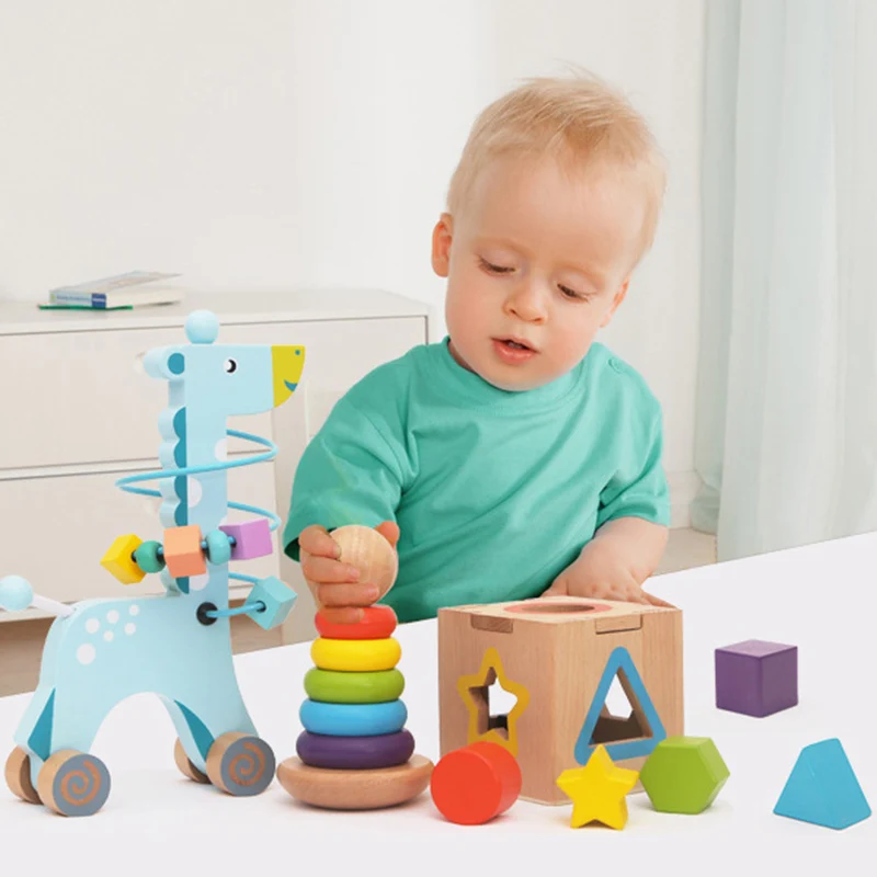 Infants Children Gifts Early Education Color Classification Bead-shaped Matching Box Rainbow Tower Set Enlightenment Wooden Toys