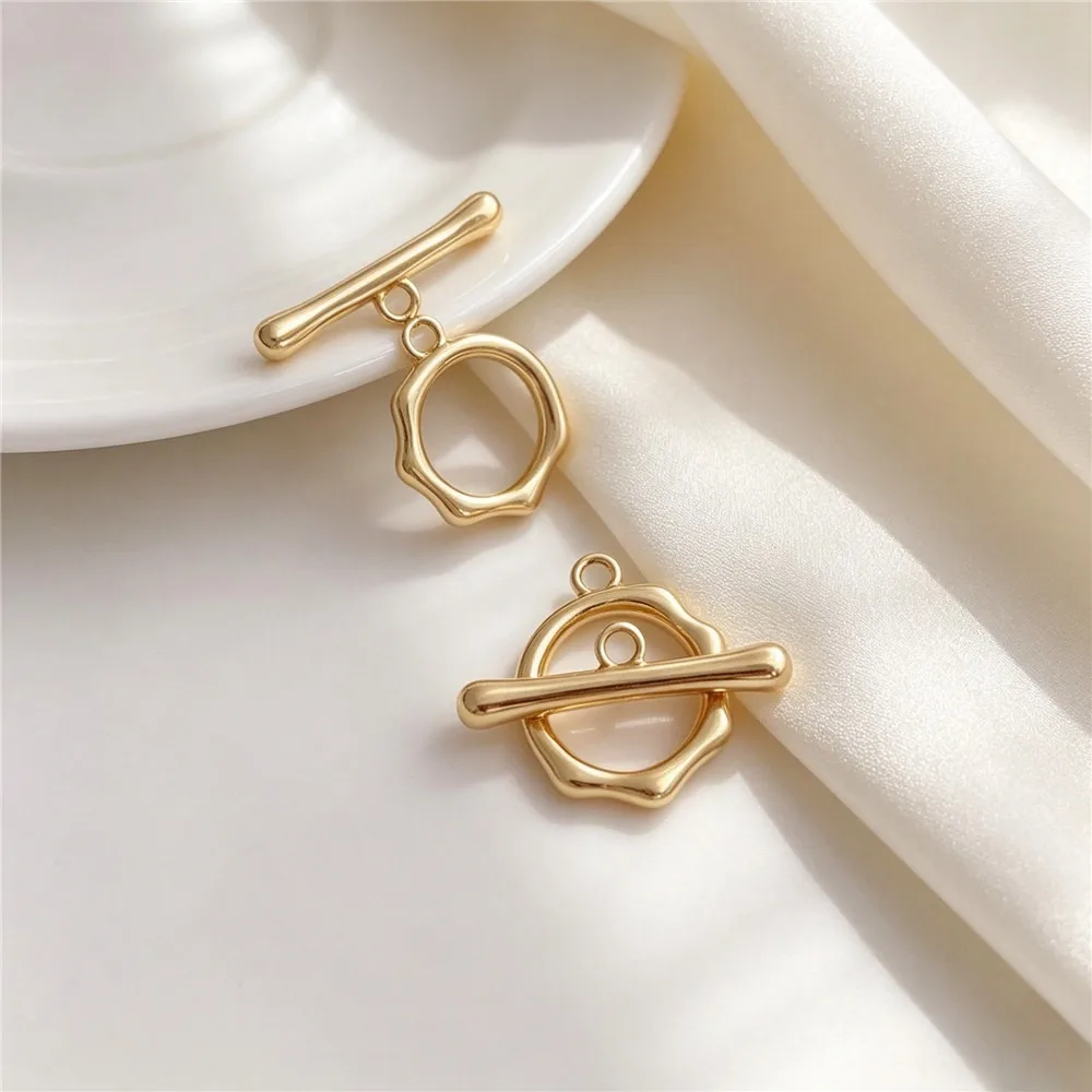 Brass 14K Gold Plated Irregular Polygon Round OT Toggle Clasp DIY Bracelet End Connection Findings