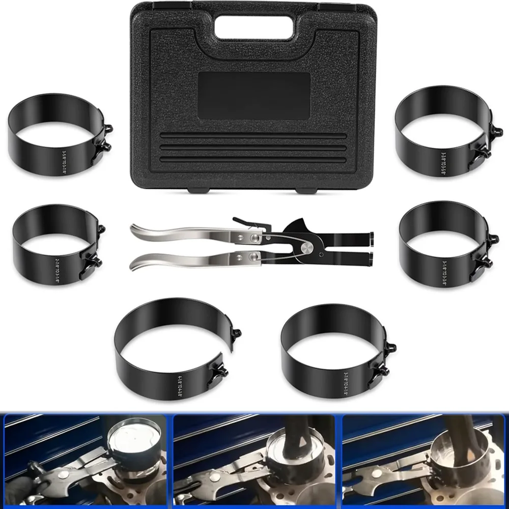 Piston Ring Compressor940387Used for Car Engine Vehicle Maintenance Clamps Ratchet Pliers Storage Case Size Coverage from2-7/8