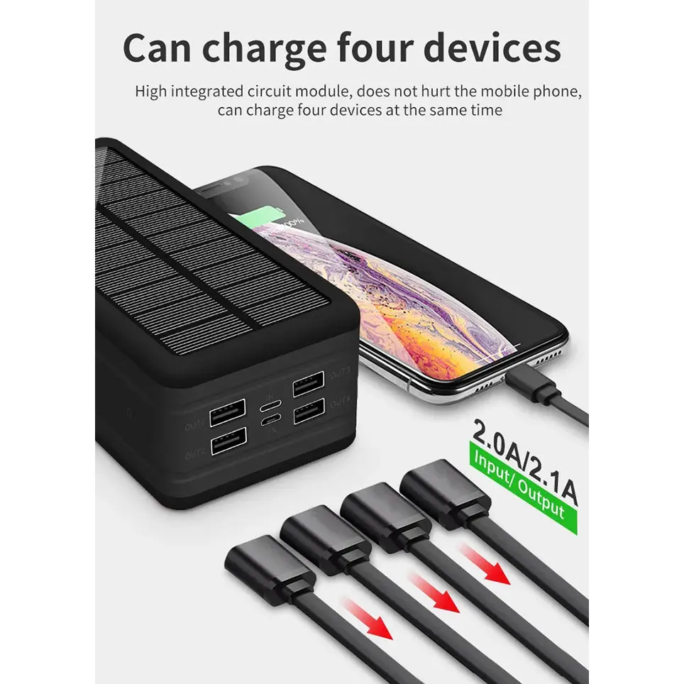 Solar Power Bank 100000mAh Solar Charging Mobile Phone Wireless Charging Large Capacity Battery External Battery Fast Charging