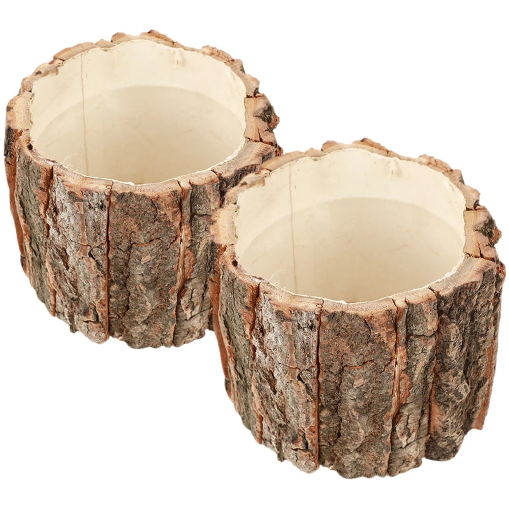 

2 Pcs Bark Flower Bucket Plants Log Pot Driftwood Decorative Bonsai Indoor Planter Outdoor Planters Stump Small