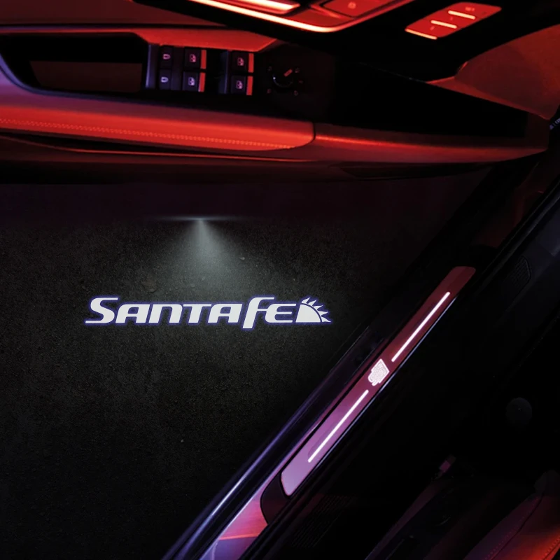 SantaFe-Luz LED con emblema para puerta de coche, lámpara de bienvenida, Proyector Inalámbrico para Santa Fe, 2 piezas