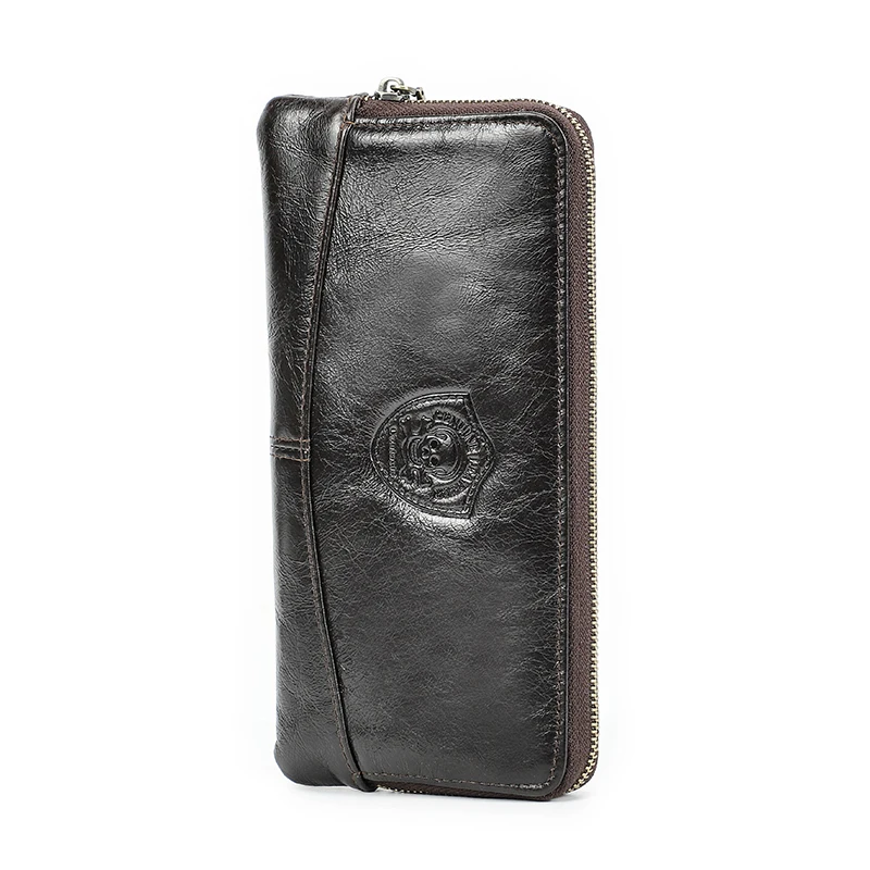 Contact‘S Skeleton Long Wallet Women Genuine Leather Clutch Casual Ladies Large Capacity Female Purse Zipper Pocket Card Holder