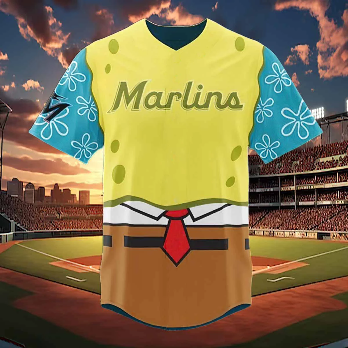 2024 Summer Men T-Shirt Baseball Jersey Marlins Sports Tops Tees Kids Cartoon Spongebob Print Clothing Male Commemorative Tshirt