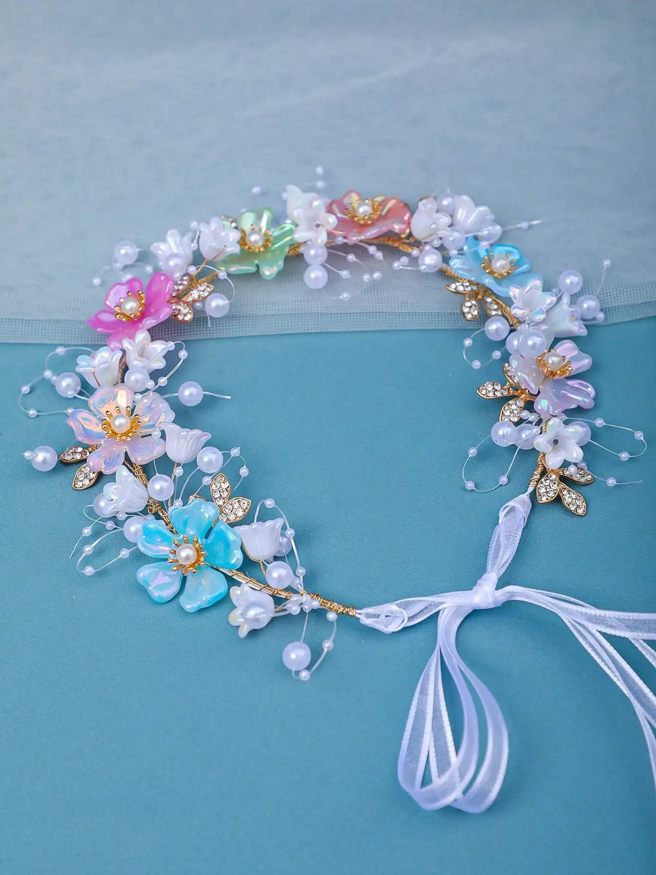 Romantic & Elegant Iridescent Butterfly & Shell Floral Headband – Beach Accessory, Bridal/Wedding, or Princess Birthday Gift view 5