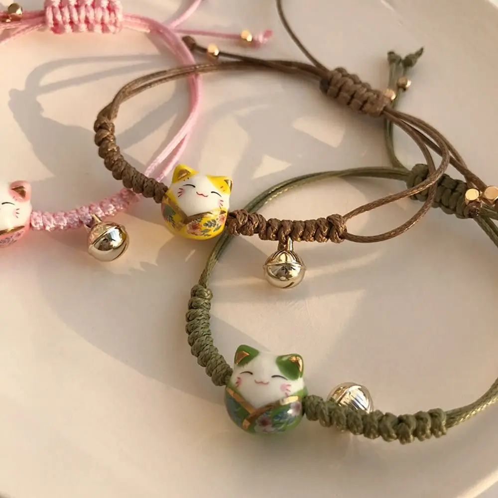 Adjustable Lovers Bell Handmade Hand Rope Gifts Women Hand Ring Chinese Style Jewelry Red Braided Rope Maneki Neko Bracelet