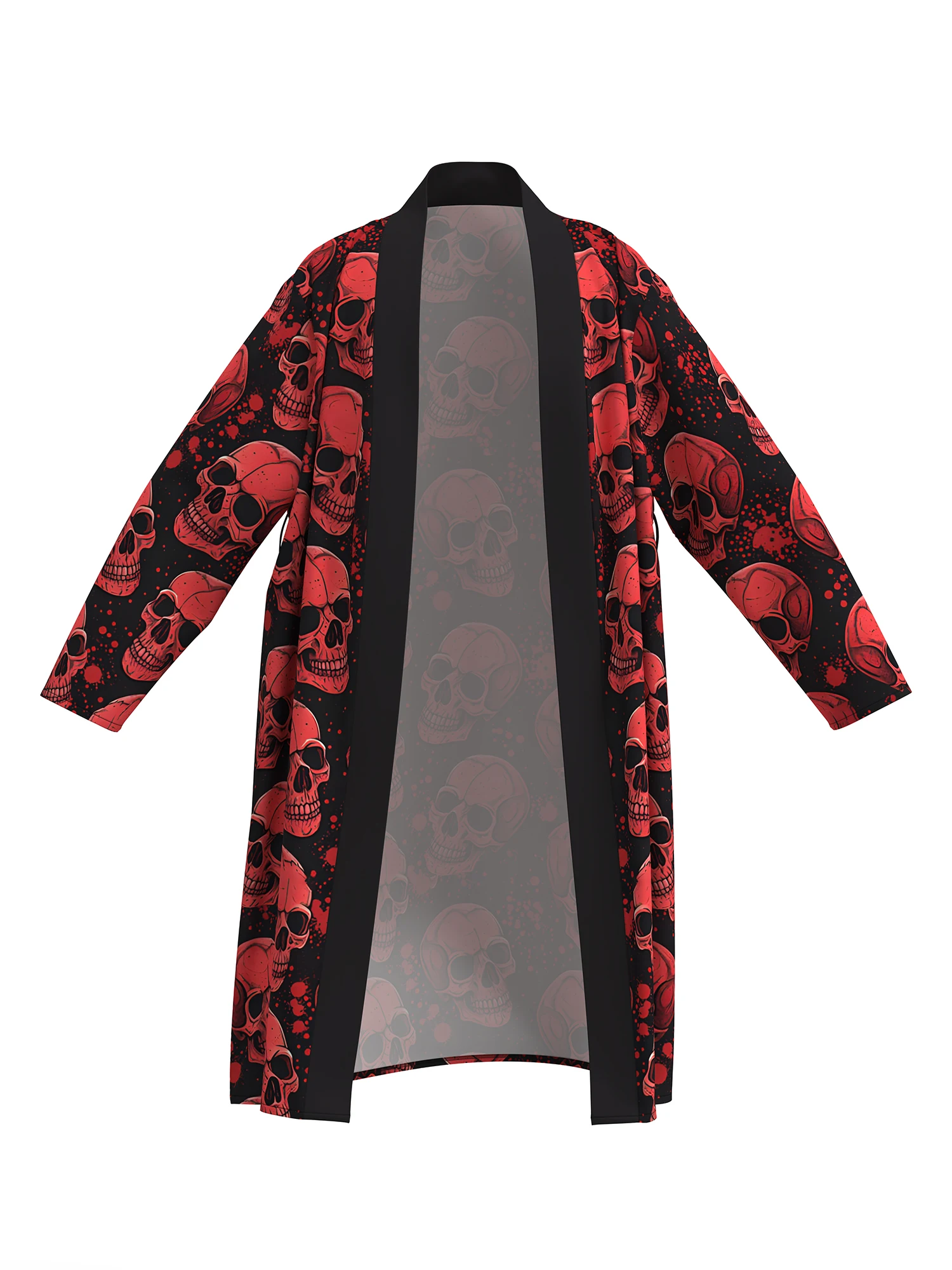 3D Digital Printing Black Background White Crane Comfortable Skin-Friendly Nightgown Men's Long-Sleeved Thin Bathrobe Home Fun