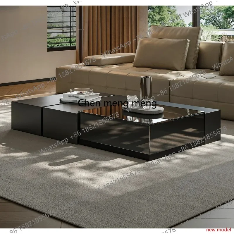 AB03   New coffee table Italian light luxury living room pure black acrylic combination coffee tableh178