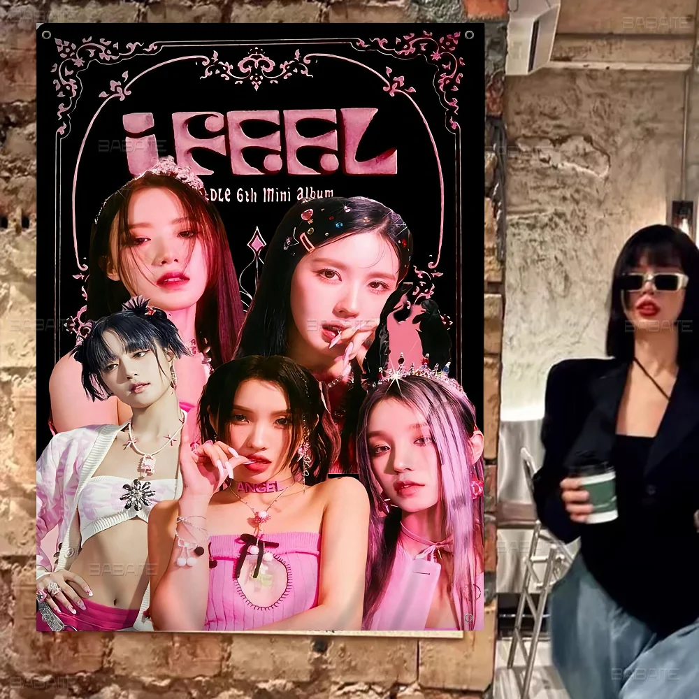 Kpop G-Gidle Good Quality Banner Art Printing Japanese Wall Flag Anime Wall Hanging Home Decor