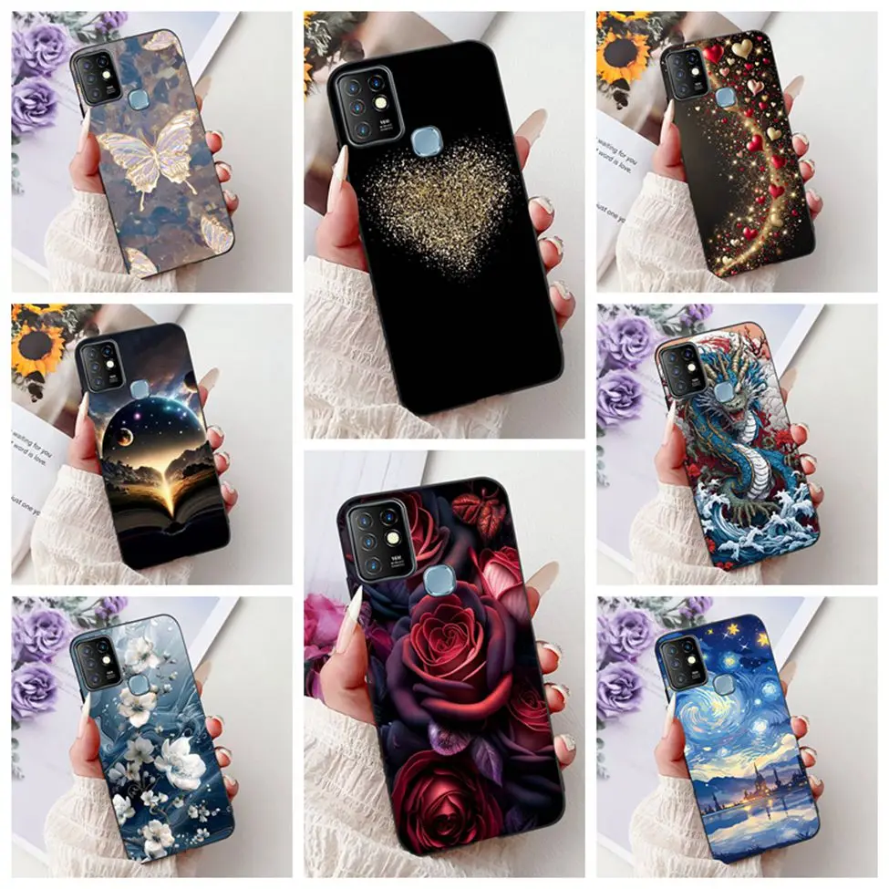 For Infinix Hot 10 Case Silicone Cute Cat Fashion Flowers Luxury Painted Back Cover For Inifnix Hot 10 Phone Case X682B X682C