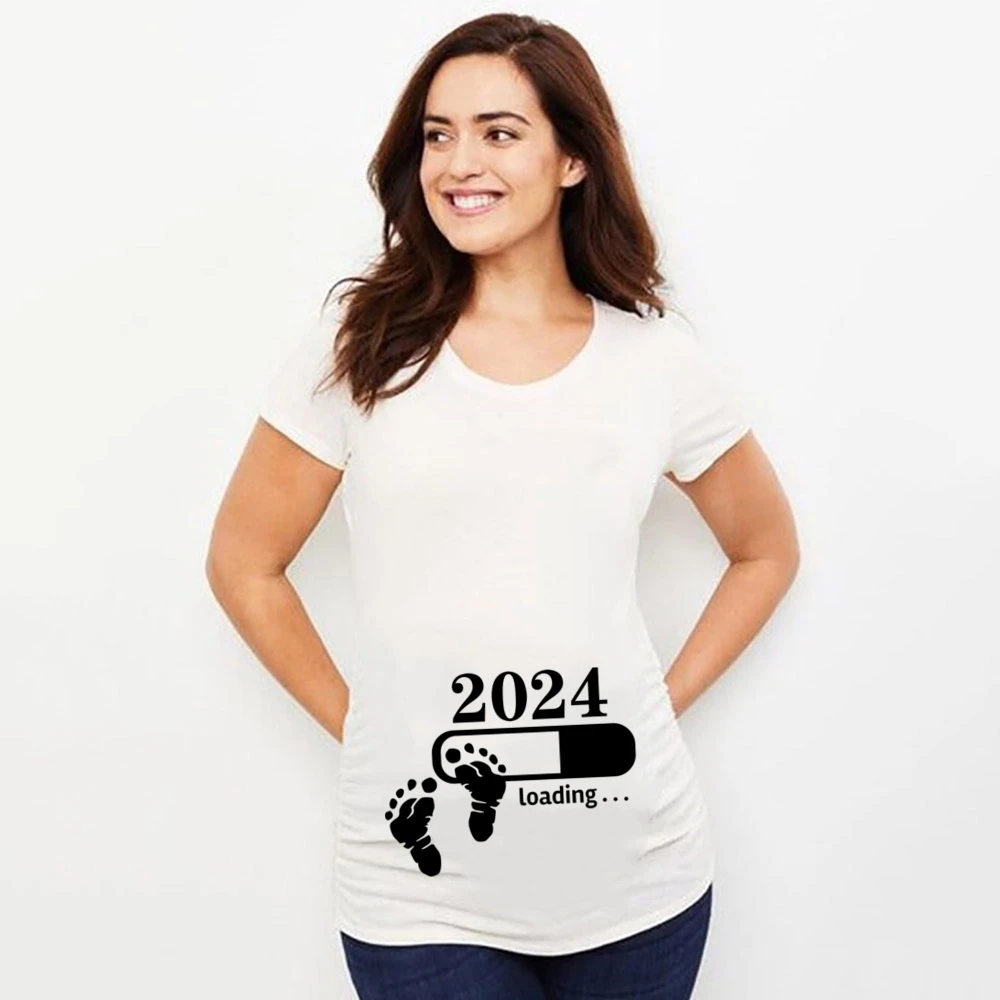 Baby Loading 2024 Print Pregnancy Announcement Shirt Maternity Short Sleeve T-shirt Pregnant T Shirt New Mom Tshirt Clothes Tops