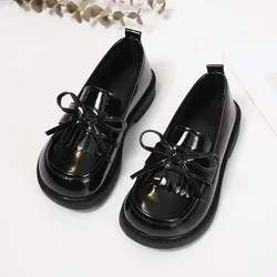 Girls Leather Shoes for Party Wedding Children Loafer for School Soft Soles Simple Kids Fashion Tassels Bow Non-slip Casual Shoe