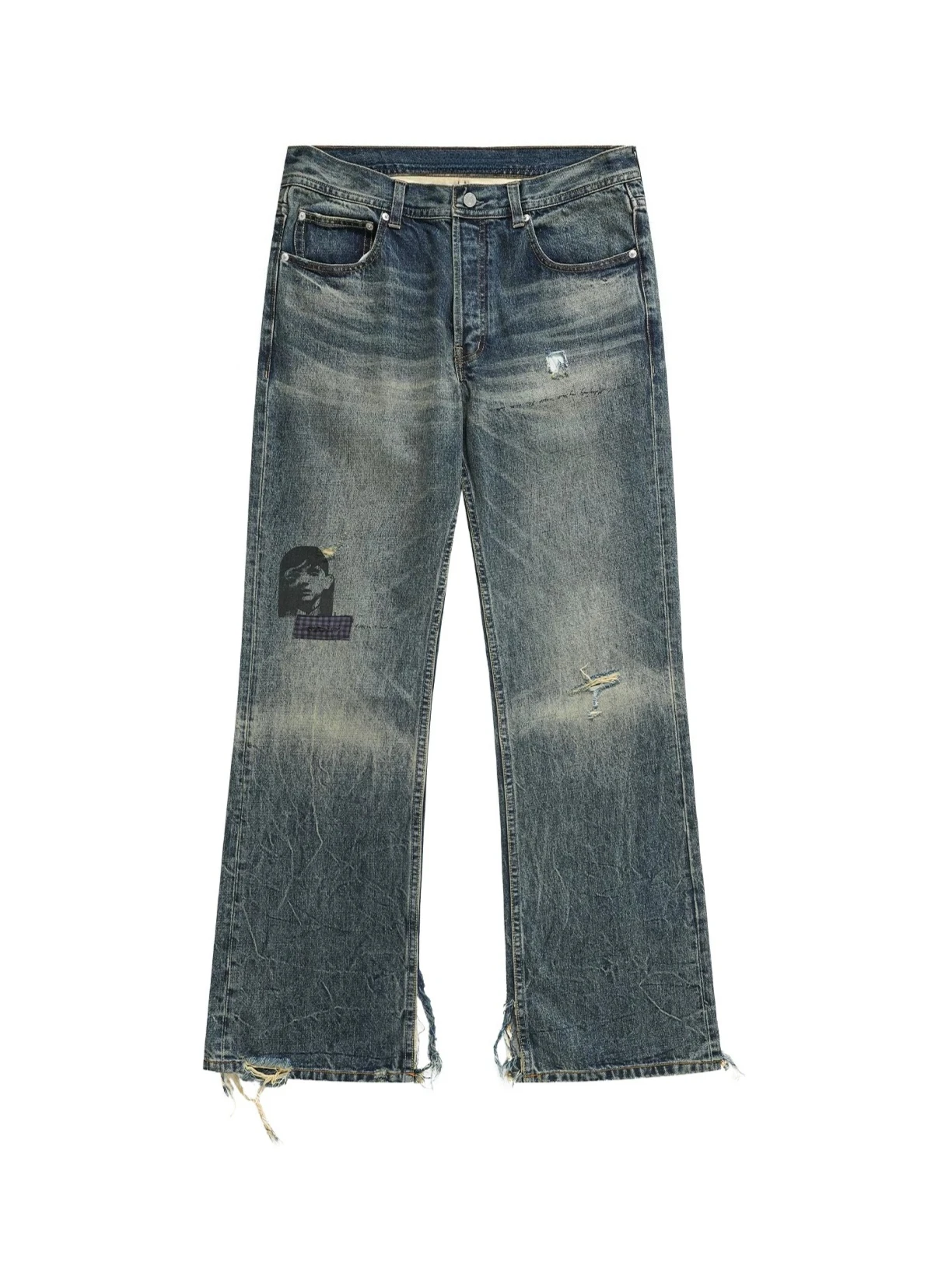 ER/D 26SS sticker washed and damaged micro-pull jeans
