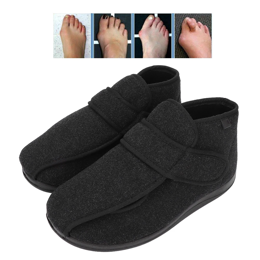 Diabetic Slippers Diabetic Thumb Eversion Deformation Postoperative Care Adjustable Fat Feet Flat Shoes Memory Foam Soles Black