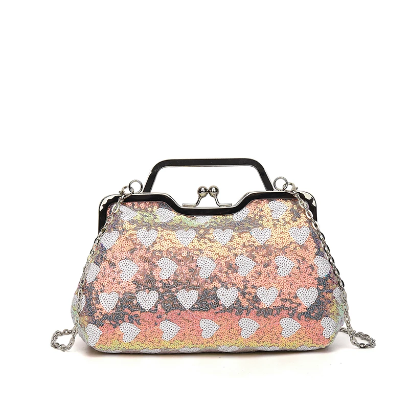 Bolso de mano de noche con lentejuelas doradas para mujer, cartera de mano con cadena, bolso de hombro pequeño para fiesta con asa de Metal