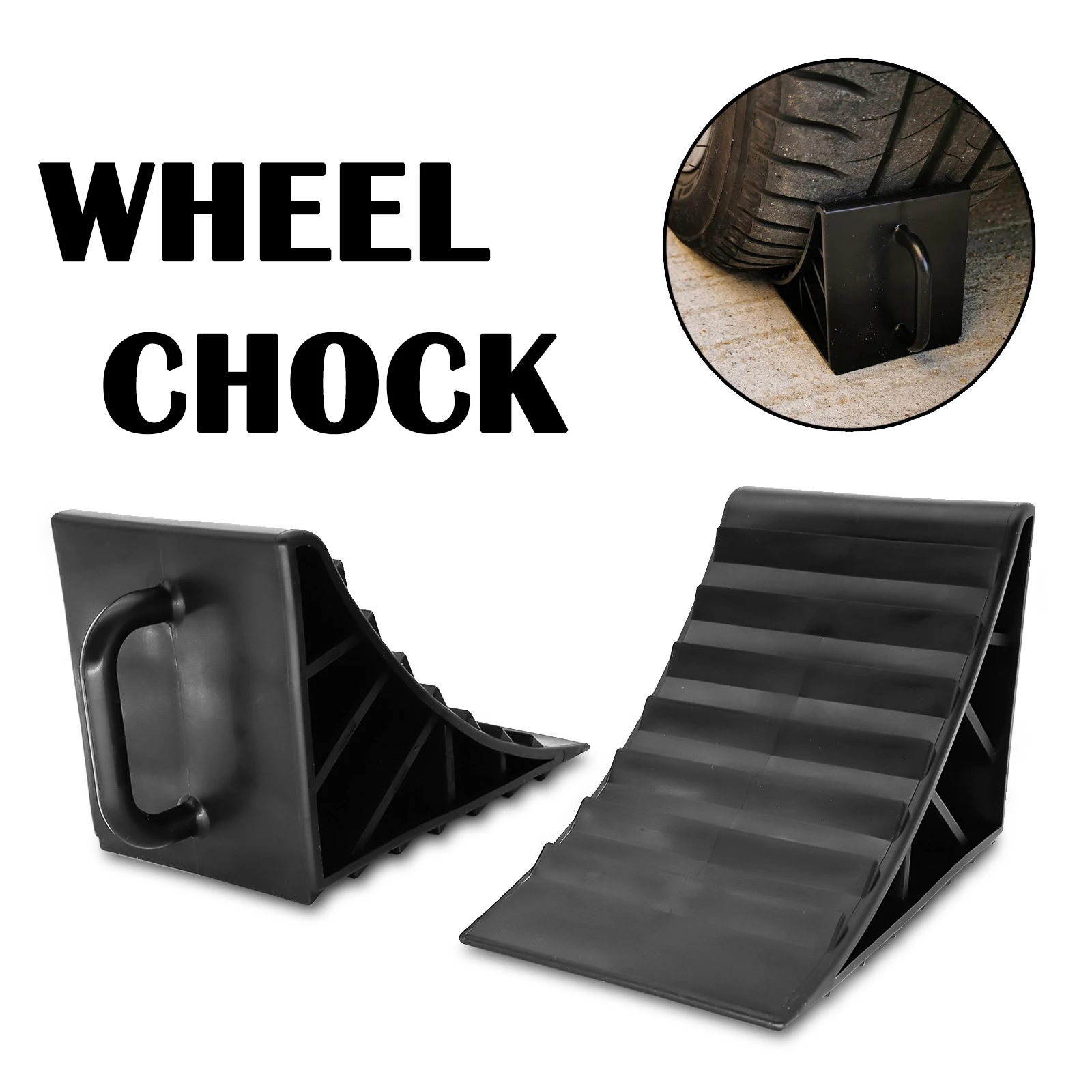 

2Pcs High-Strength Plastic Wheel Stop Tire Chocks Wedge Tire Stopper Non Slip Anti-Roll Car Van Truck Camper Parking Stop Block