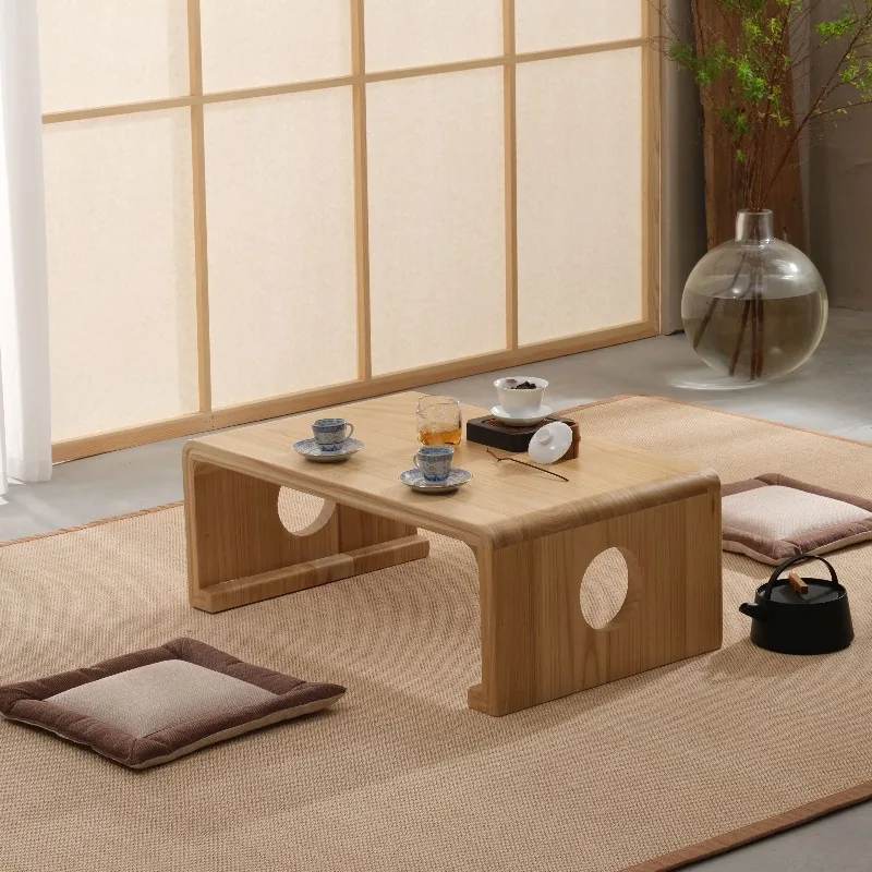 Solid Wood Tatami Coffee Table Zen Tea Low Floor Table for Balcony Japanese Kang Table Space Saving Multipurpose Furniture
