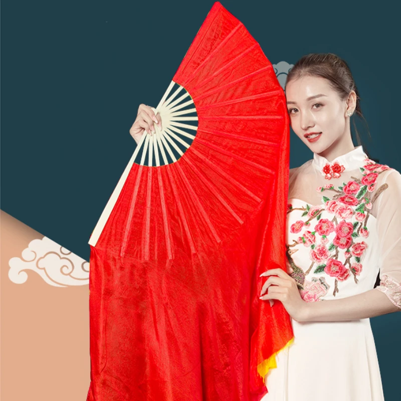 จีนคลาสสิกเต้นรำผ้าไหมคู่ด้านสีทึบสีแดงพัดลมผ้าไหมเทียม Yangge Performance Props Ventilador