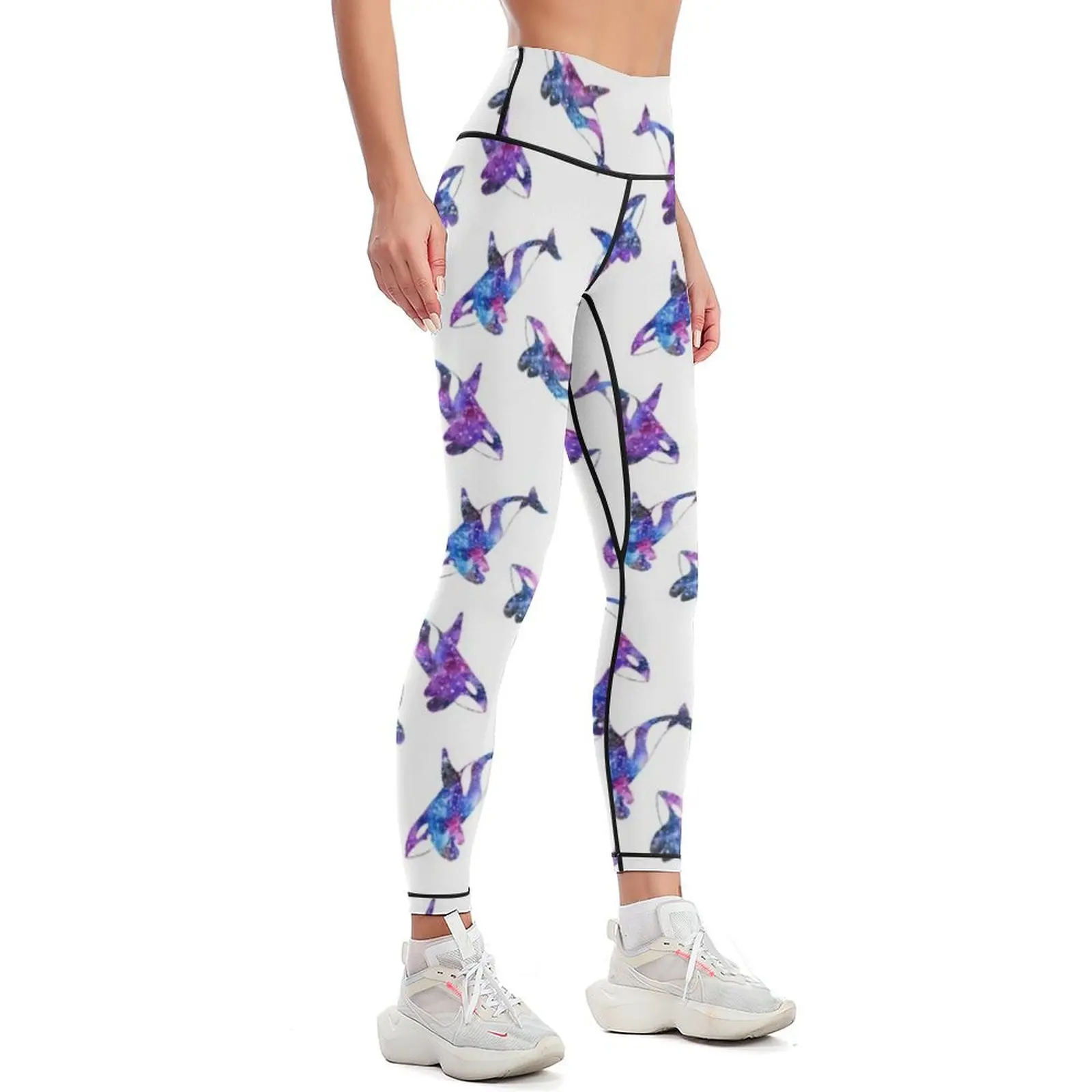 Bright watercolor galaxy pattern with orca Leggings sporty woman gym Fitness's gym clothes sports shirts gym Womens Leggings