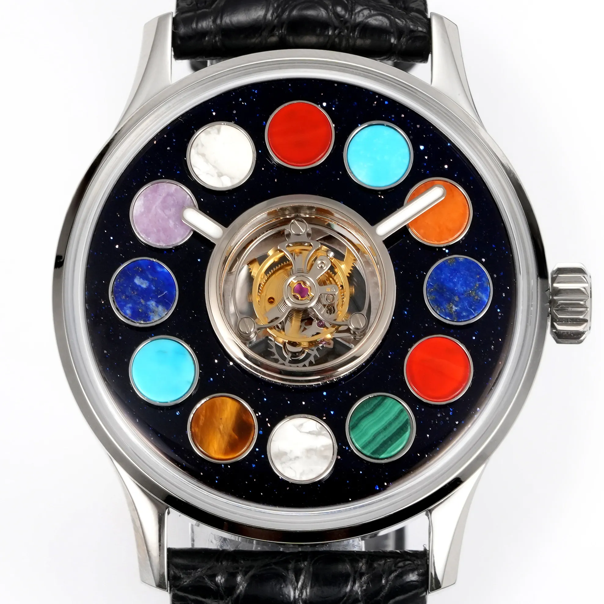 Huasuo Crown King Grade 5 Titanium Center Tourbillon Watch Natural Gem Center Tourbillon Watch view 2