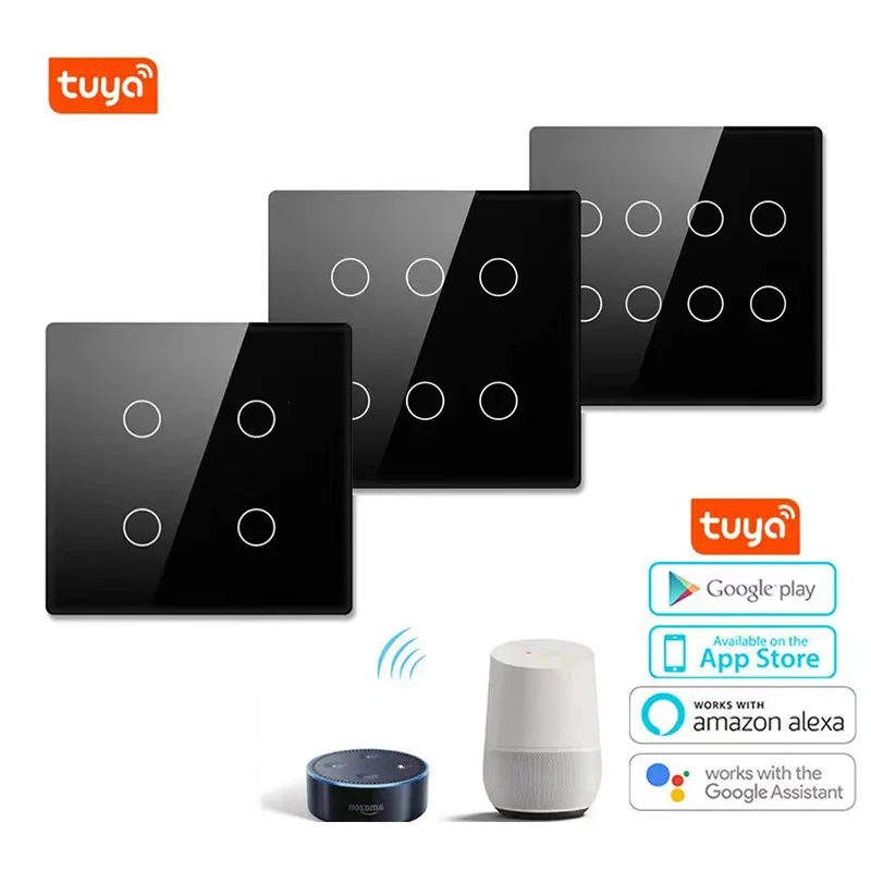 

Tuya Brazil Wifi Smart Switch 4/6/8 Gang Natural Live Wire APP Control Timing Black Google Home Alexa Light Br Touch Switches