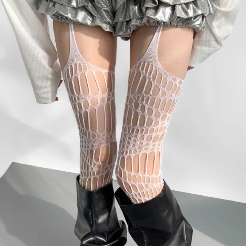 ワンピースサスペンダーストッキング女性の薄いセクシーなパンストレース中空網タイツソックス日本の原宿スパイシーガール太ももストッキング