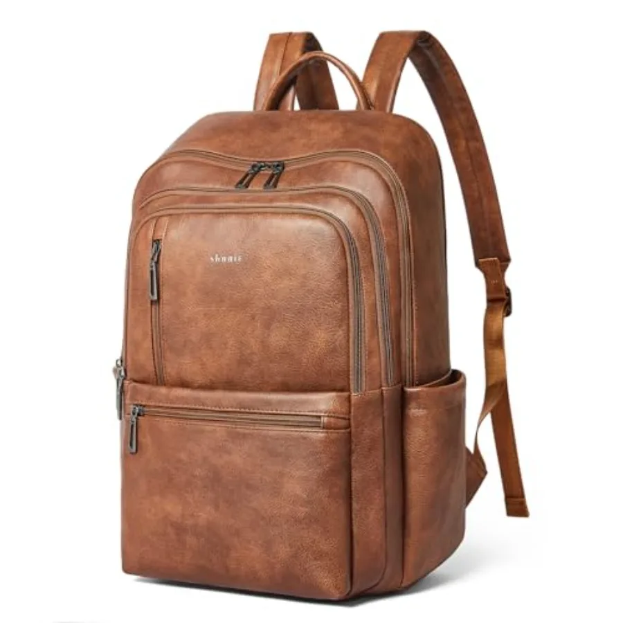17 inch Leather Laptop Backpack for Women, Large Travel Backpack with 6 Compartments, Vegan Leather Computer backpack purse for