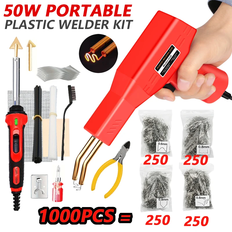 Hot Plastic Welder Repair Tool Kit With 1000Pcs Welding Nail 100W Electric Iron Smoothing Tool Repair Plastic Crack Car Door