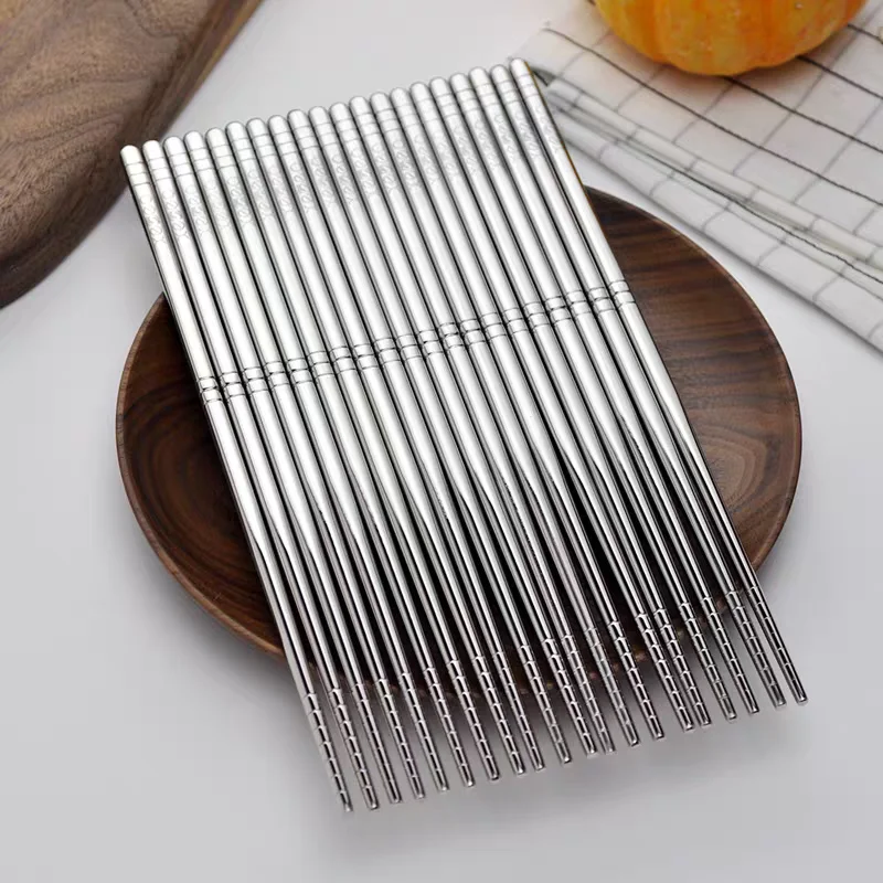 Stainless Steel Chopstick Tableware Reusable Korean Silver Adult Chopsticks Antiskid Household Metal Food Sticks High Quality
